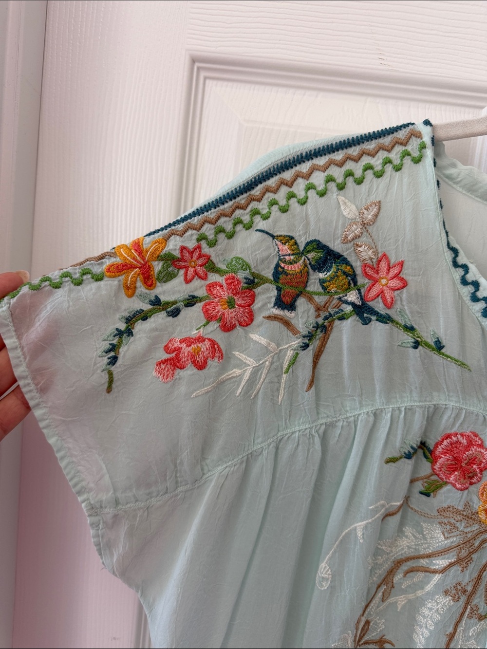 Johnny Was Mint Blue Embroidered Floral Tunic - Picture 3 of 6